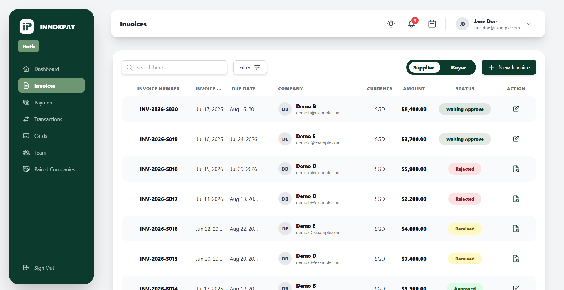 Invoice Management Screenshot