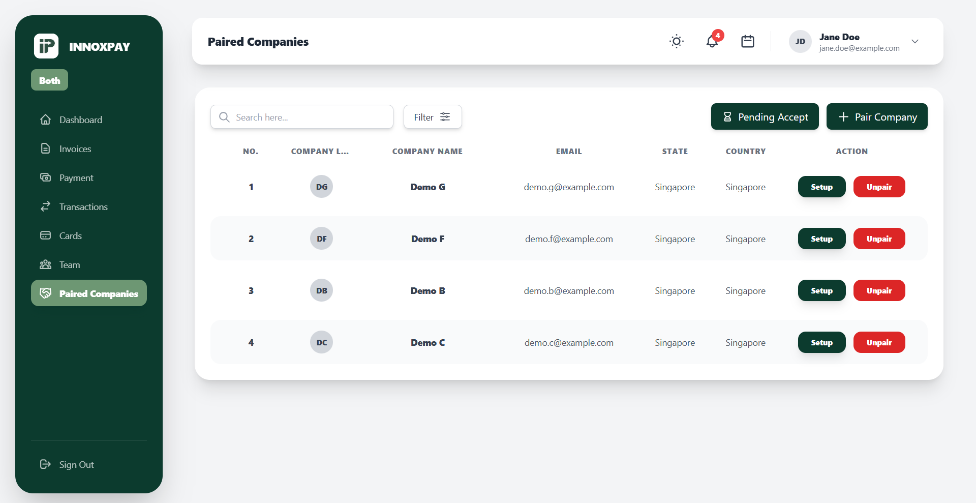 Company & Partner Management Screenshot
