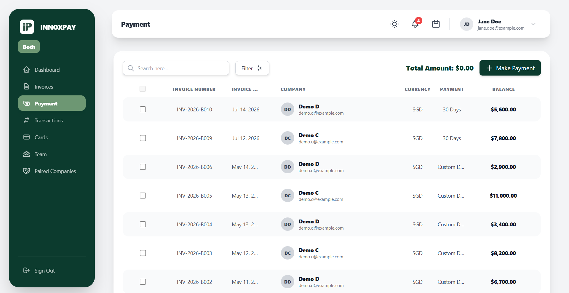 Invoice Payments Screenshot