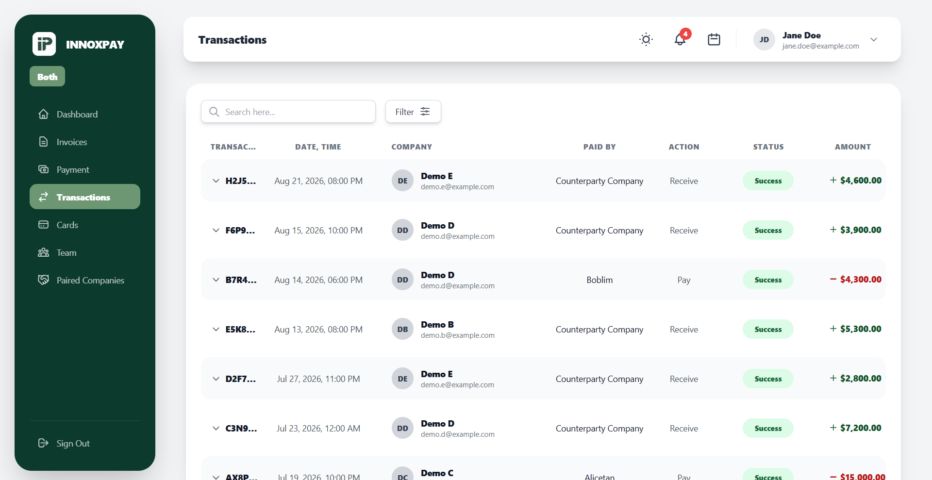 Transaction Management Screenshot